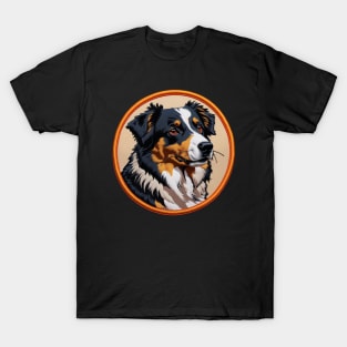 Attentive Australian Shepherd Embroidered Patch T-Shirt